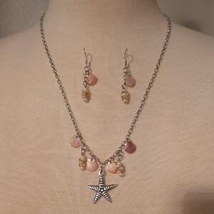 Silver Starfish Charm Necklace and Earring Set